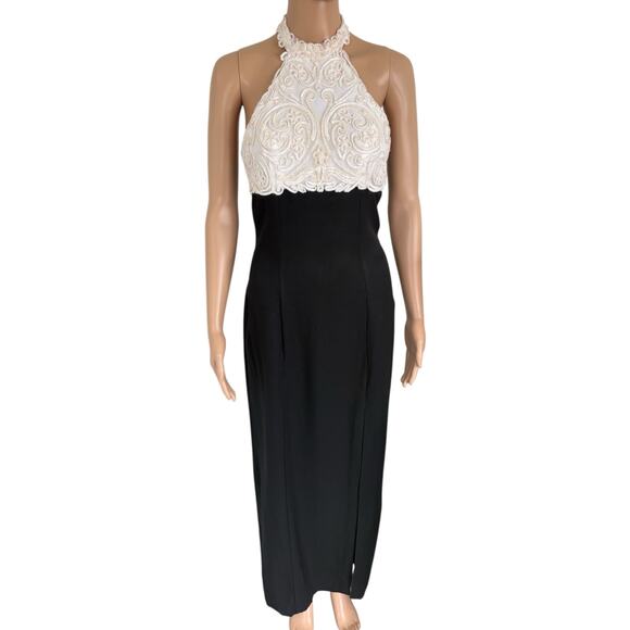 VTG Zum Zum Empire Waist Halter Maxi Dress 5/6 Whimsigoth Dark Fairy High Slit - Picture 1 of 10